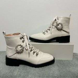 New! Nanette Lepore Irina Jeweled Combat Style Boots
